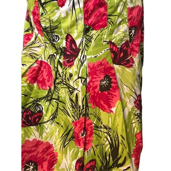 Talbots Poppy Butterfly Floral Green and Red Pleated Cotton Skirt 4P - Picture 10 of 10